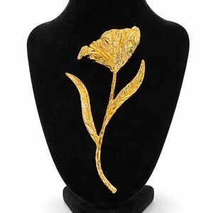 Gold Tone Tulip Flower Brooch Pin – Large Statement Floral Pin